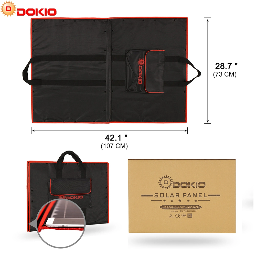 Dokio 110W (55Wx2PCS) Flexible Foldble Mono Solar Panel 100W for Travel &amp; Boat &amp; RV High Quality Portable Solar Panel